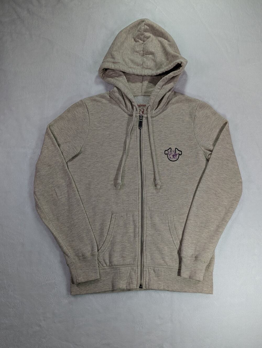 True Religion Buddha Seal Beige Zip Up Hoodie Women's S